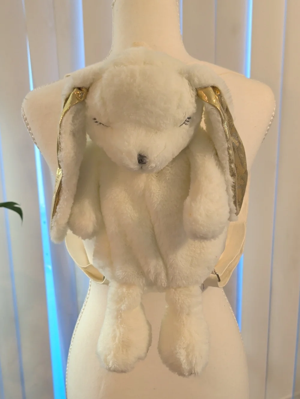 Plush Bunny Backpack - Cream Faux Fur with Gold Accent